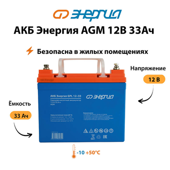 Аккумулятор для ИБП Энергия AGM 12v 33Ah - ИБП и АКБ - Аккумуляторы - . Магазин оборудования для автономного и резервного электропитания Ekosolar.ru в Чехове