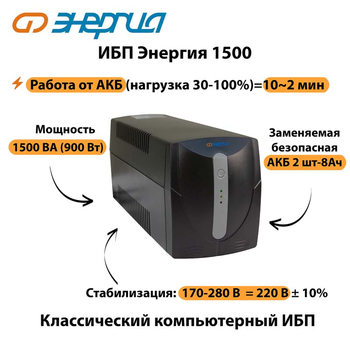 Энергия ИБП 1500 - ИБП и АКБ - ИБП для компьютера - . Магазин оборудования для автономного и резервного электропитания Ekosolar.ru в Чехове
