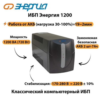 Энергия ИБП 1200 - ИБП и АКБ - ИБП для компьютера - . Магазин оборудования для автономного и резервного электропитания Ekosolar.ru в Чехове