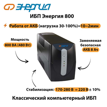 Энергия ИБП 800 - ИБП и АКБ - ИБП для компьютера - . Магазин оборудования для автономного и резервного электропитания Ekosolar.ru в Чехове
